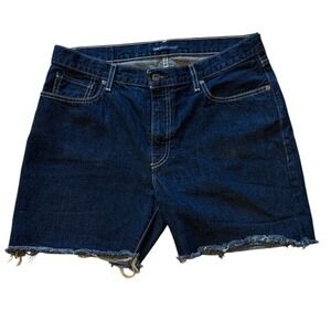 Womens Levis Flare Crop High Waisted Raw Hem Jean Shorts Dark Wash Denim Size 32